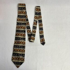 Vintage Dark Academia‎ Umberto Bossi Mens OS Brown Grey Silk Floral Striped Tie